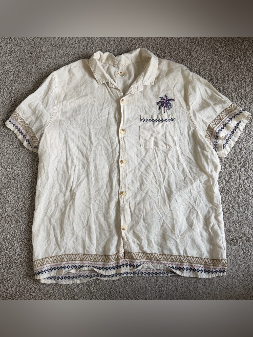Marine Layer Embroidered Resort Short Sleeve Button Down Shirt